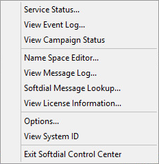 Softdial Control Center Menu