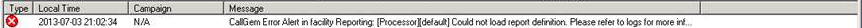 Report Definition Missing Alert